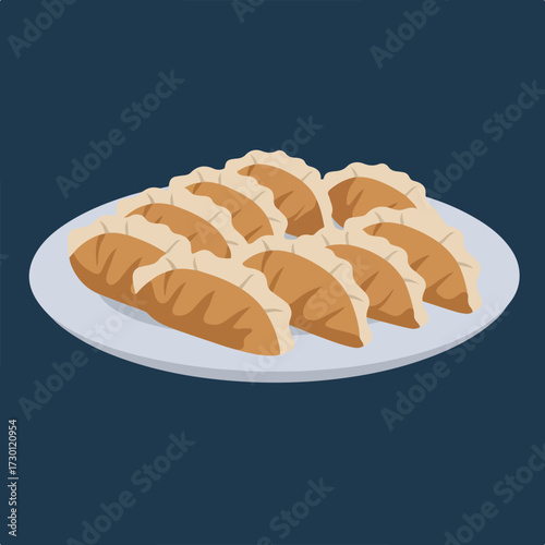 A plate with ten crescent-shaped, filled dumplings