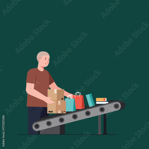 Person places boxes and bags on conveyor belt