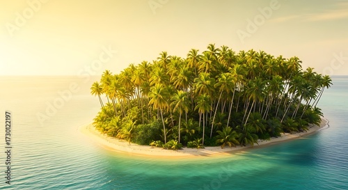 Escape to paradise with this stunning tropical island featuring swaying palms and crystal-clear turquoise waters perfect for travel blogs and vacation promotions
