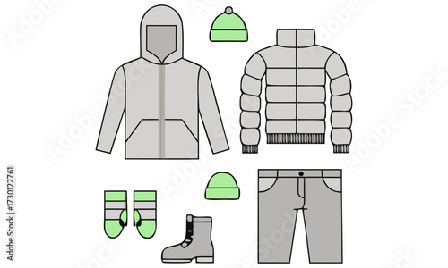 Winter Clothes Vector Icon Bundle | Jacket, Hat, Scarf, Gloves, Sweater & Boots | Editable Stroke Line Icons"