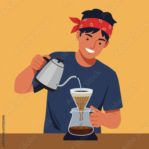 Person making pour over coffee with a kettle and filter