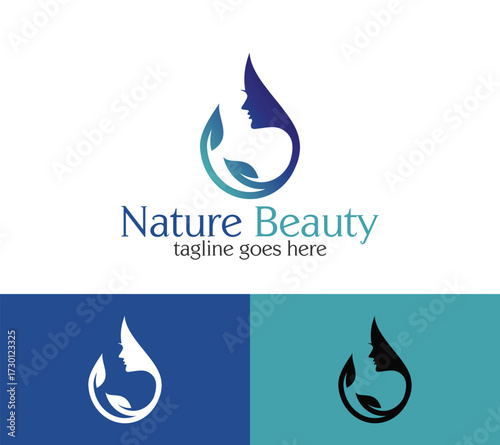 Nature Beauty woman's face with leaves logo concept, Vector image