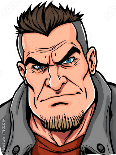Cartoon image of tough man. An artistic freehand picture.