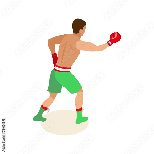 Boxer in Boxing Trunks and Gloves Performing a Punch with a Competitive Spirit