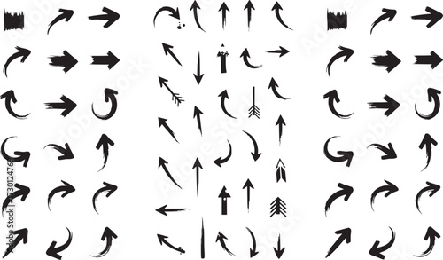 Set of black grunge handdrawn arrow icons and pointers.