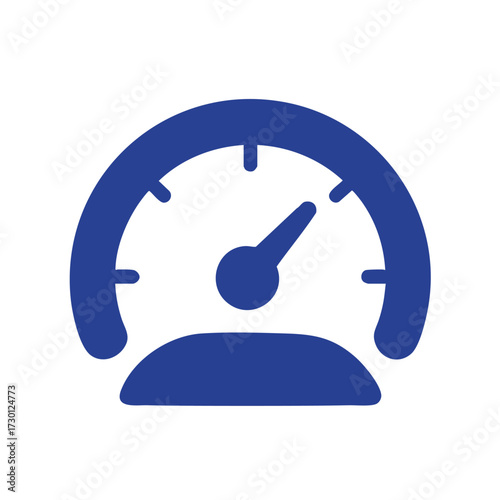 Simple blue speedometer gauge icon for measuring speed and performance.