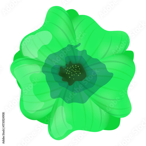 Abstract Green Flower Illustration With Multiple Layers And A Dark Center