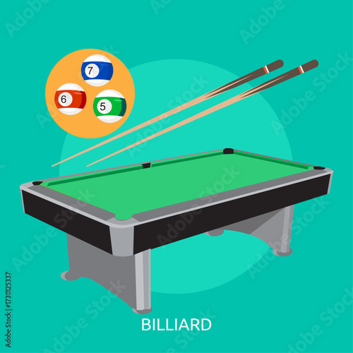 Billiard Table with Cues and Balls Vector Illustration for Sports and Game Concepts