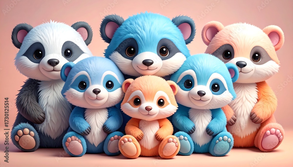 Obraz premium Cute cartoon animals, family portrait