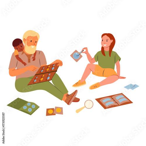 Family Fun A Grandfather and Grandchild Play a Board Game Together