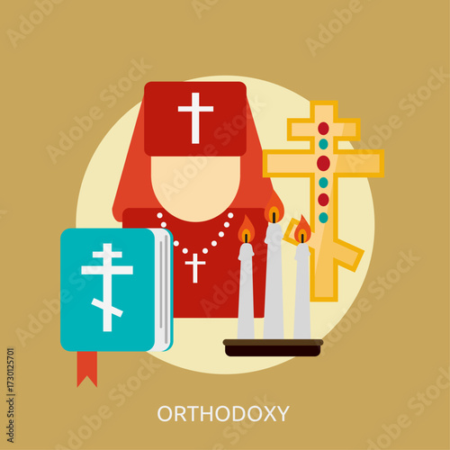 Orthodox Christianity Symbols Cross, Bible, and Candles Illustration