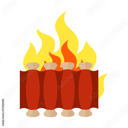 Barbecue Ribs on Fire Illustration - Delicious Food and Grilling Concept