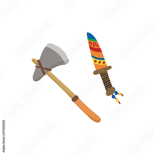 Tribal Axe and Knife Illustration Isolated on White Background