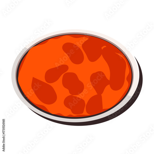 Oval orange colored baking dish with casserole food inside