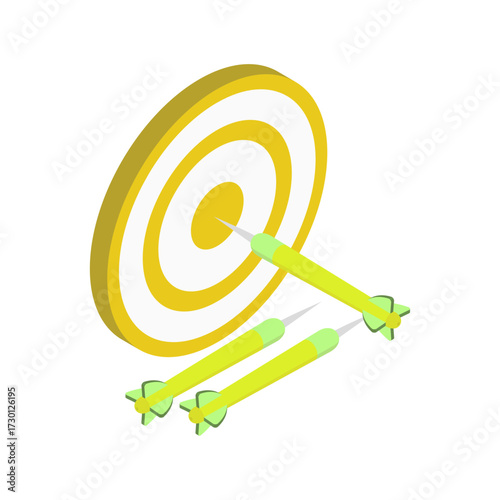 Successful business strategy achieving goals with darts hitting the bullseye in a target