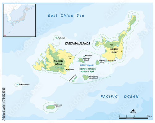 Map of Iriomote-Ishigaki National Park, Okinawa, Japan