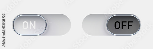 On and Off toggle switch buttons. Modern liquid glass button set. Material design switch set.