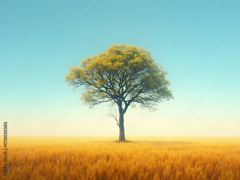 Obraz premium Minimalist Lone Tree in Field