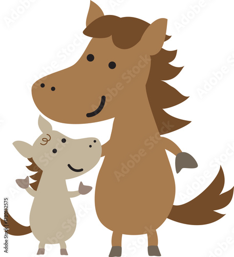 かわいい馬の親子のキャラクター
