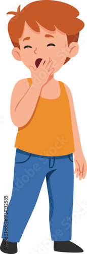 Young boy yawning tiredness gesture casual clothing vector illustration 
