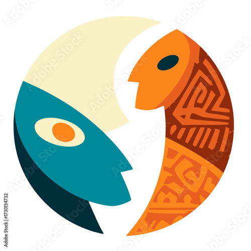 Abstract sci‑fi vector of cosmic dual‑fish sigil yin‑yang, symbolizing polarity, astral cycles, and futuristic balance archetypes