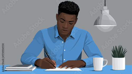 Person writing at desk illustration