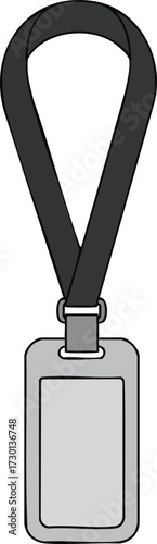 Identification badge holder with black lanyard for office and event use vector illustration