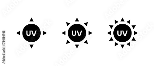 Ultraviolet sun icon set. UV light and skincare protection symbol