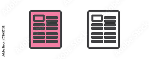 Simple newsletter and press media icon set in pink and monochrome isolated on white background 28
