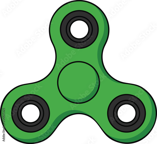 Green fidget spinner toy illustration with black bearings simple vector design for stress relief and focus aid
