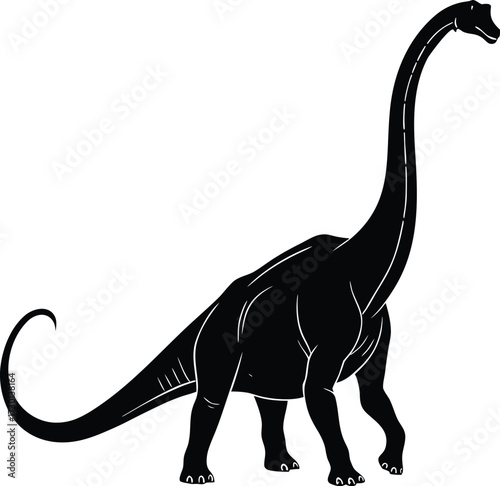 Black silhouette of a long necked dinosaur on white 1