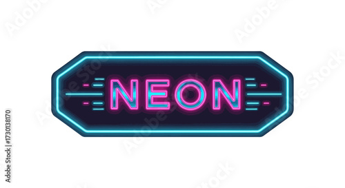A vibrant neon sign displays the word 