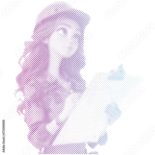 Halftone dots pattern gradient of An engineer woman builder uniform in gradient