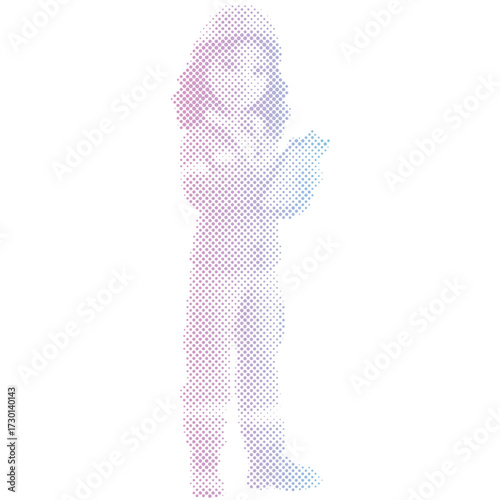 Halftone dots pattern gradient of An engineer woman builder uniform in gradient
