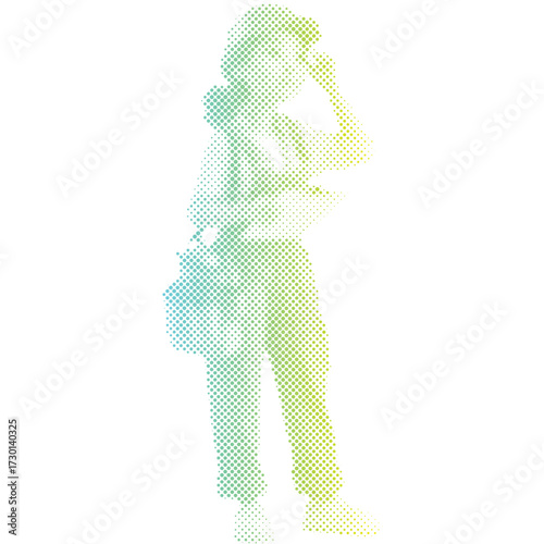 Halftone dots pattern gradient of An engineer woman builder uniform in gradient