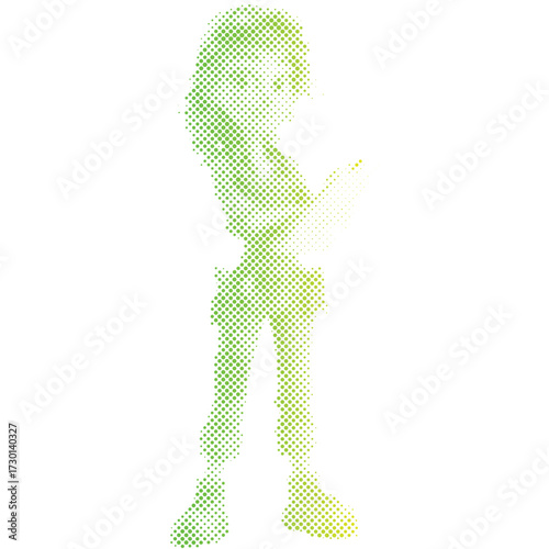 Halftone dots pattern gradient of An engineer woman builder uniform in gradient