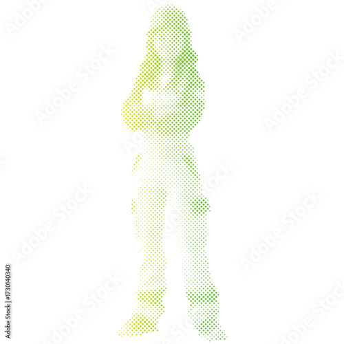 Halftone dots pattern gradient of An engineer woman builder uniform in gradient