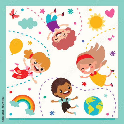 Group Of Happy Cartoon Kids