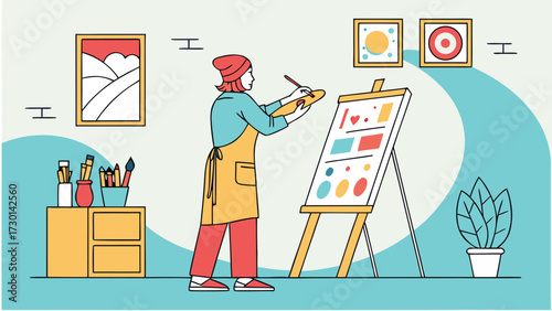 Artist Painting in Studio