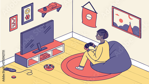 Gamer Playing on Console in Bedroom