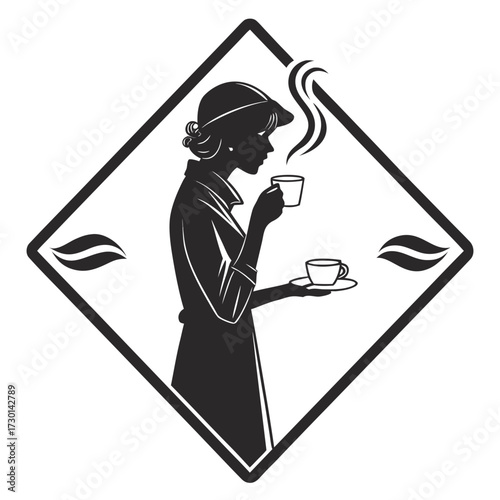 Illustration of a woman drinking coffee
