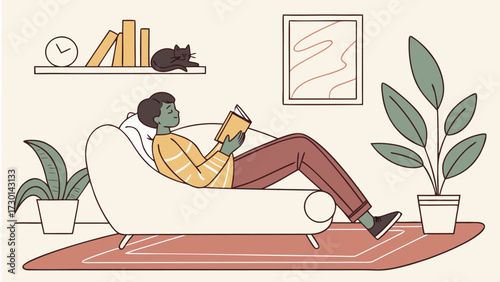 Relaxing with Pet Cat on Sofa