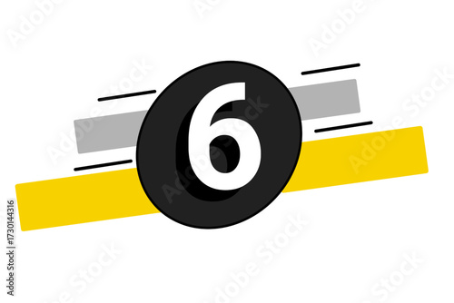 number six graphic design with geometric shapes and dynamic lines
