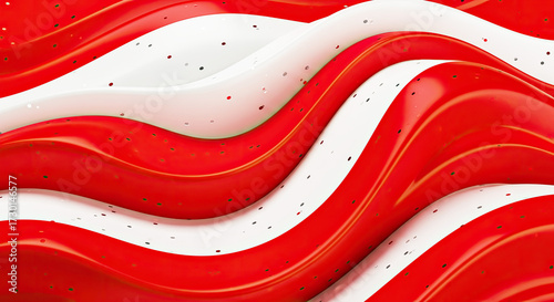 red and white flowing abstract background with sparkling confetti design