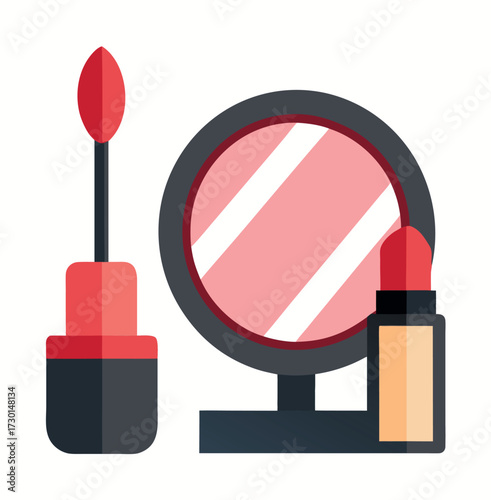 Flat vector makeup set with lipstick and mirror
