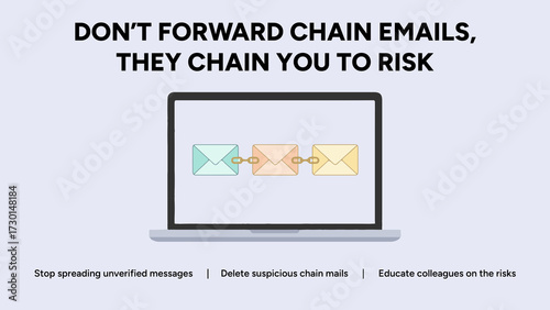 Slika na platnu Graphic advising users to stop forwarding chain emails and unverified messages, which can spread misinformation, scams, or malicious links