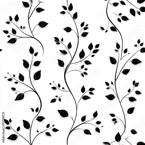 Seamless Black Floral Vine Pattern on White Background