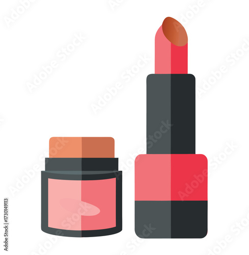 Cosmetic products lipstick jar and blush illustration
