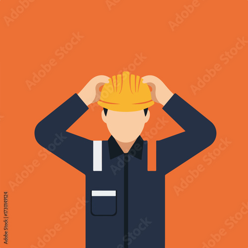 Worker putting on a helmet