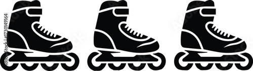 Black silhouette vector of inline roller skates with detailed boot and wheel design for sport and lifestyle themesBlack silhouette vector of inline roller skates with detailed boot and wheel design